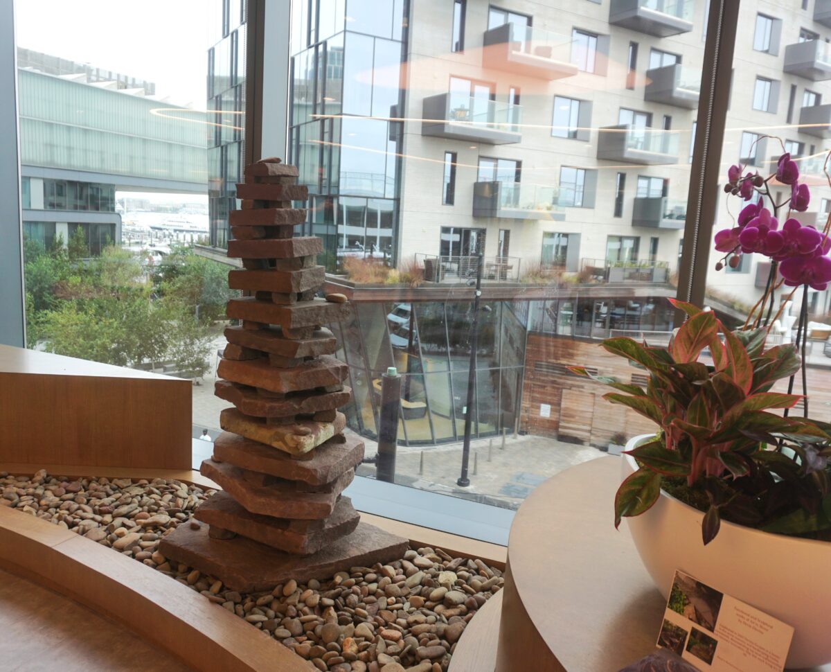 stacked stone sculpture at the hospital